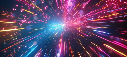 Fototapeta premium Vibrant Neon Fireworks Display for Dynamic New Year's Celebration Poster Design