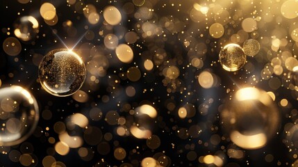 Luxurious Champagne Bubbles Against Black and Gold for New Year's Celebration Design