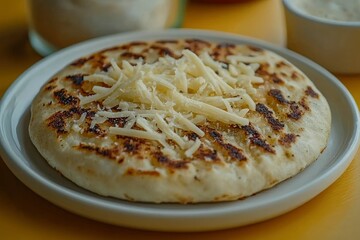 Grilled Flatbread with Grated Cheese on a White Plate