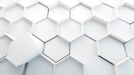 Fototapeta premium White hexagon background. Honeycomb pattern. Close-up a surface made up of hexagonal shapes. Aesthetic, geometric, futuristic and modern design