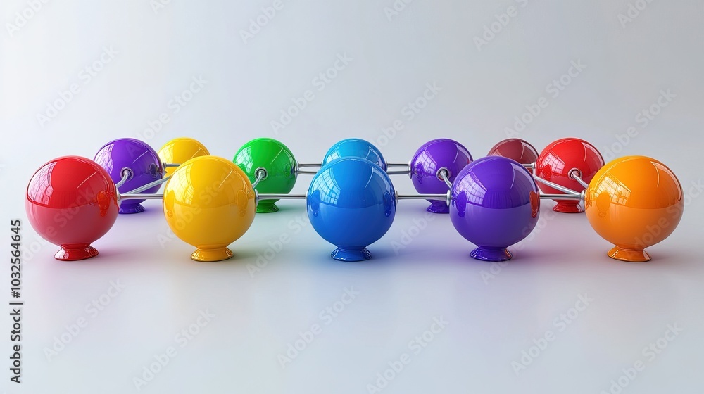 Poster communication and connection concept with color spheres connected by wires