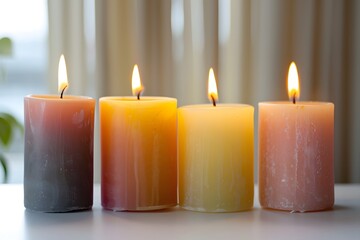 A Serene Display of Colorful Candles Illuminating a Calm Space