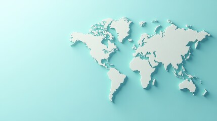 3D World Map on Blue Background with Copy Space