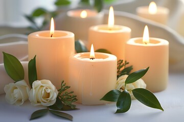 Serene Candle Arrangement with Fresh Flowers and Greenery