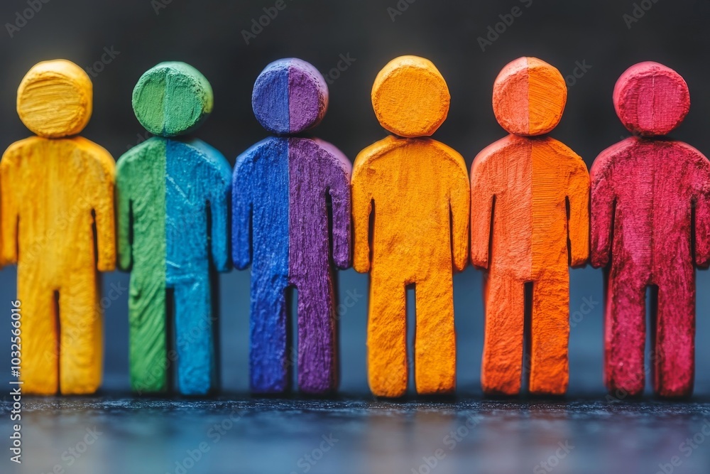 Aufkleber artistic photograph of colorful humanoid figures arranged in a row symbolizing unity individuality a