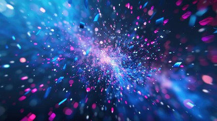 Fototapeta premium Vibrant Neon Fireworks and Confetti on a Midnight Blue Sky for Festive New Year's Celebrations