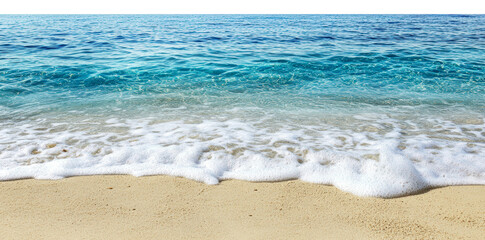 Gentle waves lapping on a sandy beach at sunrise isolated on transparent background