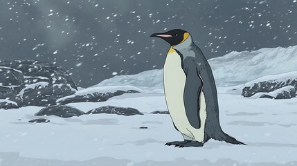 Emperor Penguin Standing in the Snow.