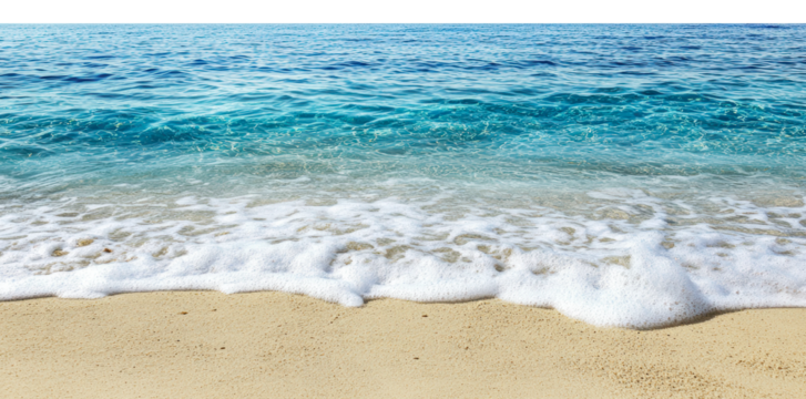 Gentle waves lapping on a sandy beach at sunrise isolated on transparent background