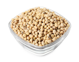 Soy beans in bowl isolated on white