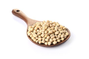Spoon with soy beans isolated on white