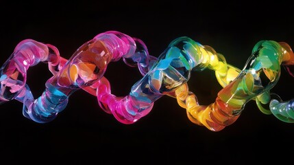 A double helix DNA molecule made of vibrant neon colors
