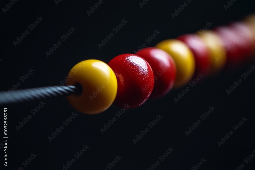 Poster close up view of colorful wooden beads threaded on a wire symbolizing simplicity childhood memories 