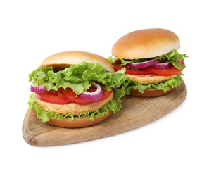 Delicious vegetarian burgers with chickpea cutlets isolated on white