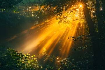 Enchanting Sunlight Filtering Through a Lush Forest Canopy