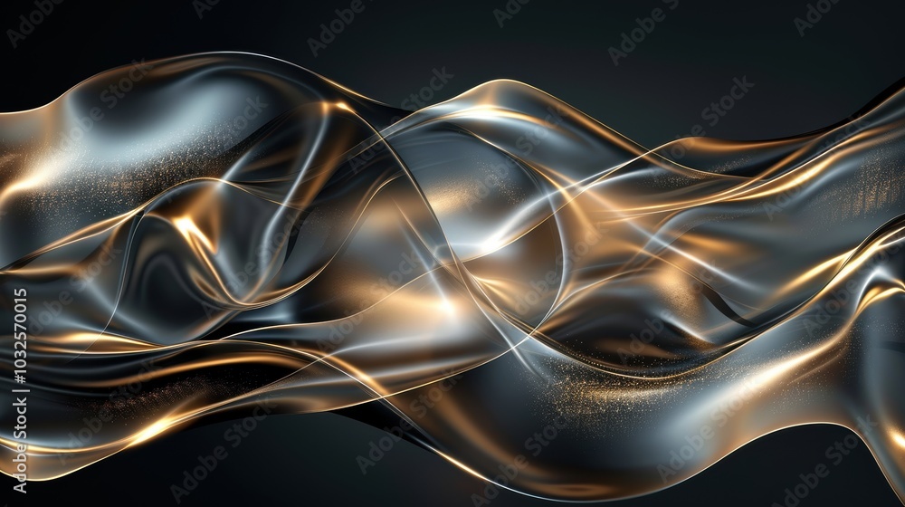 Poster luxurious new year's abstract background with flowing gold and silver waves for event design