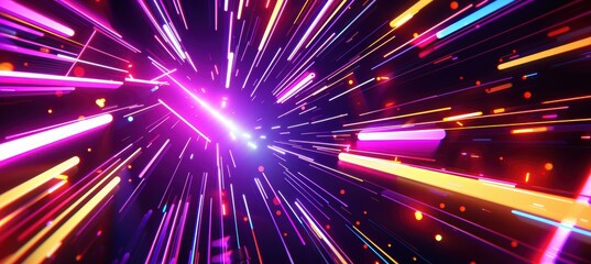 Fototapeta premium Futuristic Neon Light Trails with Geometric Shapes for Tech-Themed New Year's Background