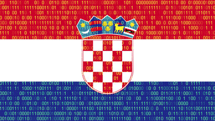 Binary code on flag of Croatia. Program source code or Hacker concept on Croatian flag. Croatia...