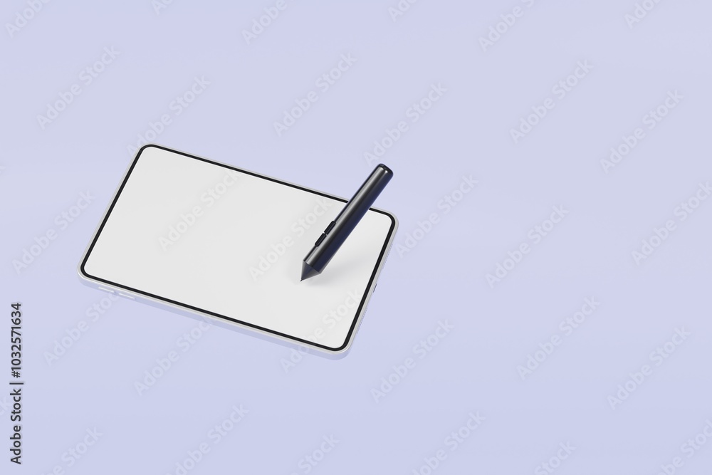 Poster 3d digital graphics drawing tablet monitor pen with tablet icon. minimal tablet computer with pen. a