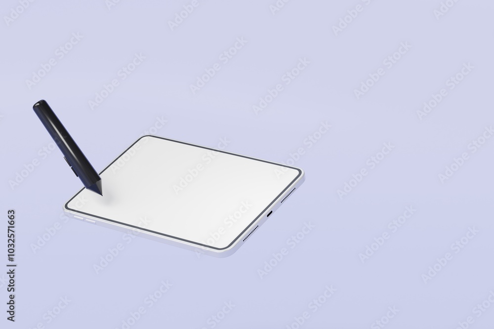 Poster 3d digital graphics drawing tablet monitor pen with tablet icon. minimal tablet computer with pen. a