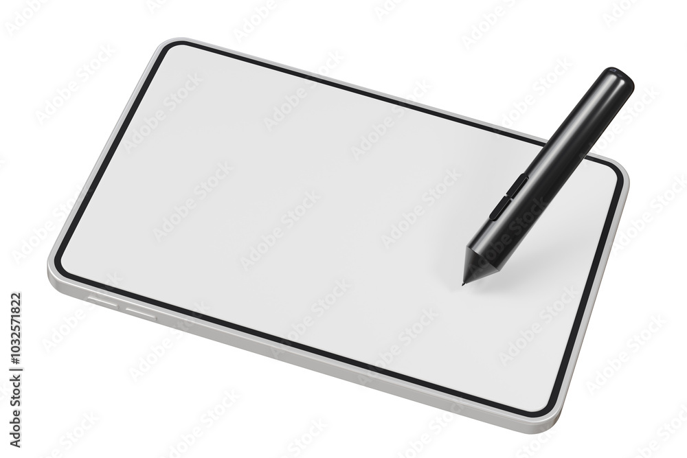 Poster 3d digital graphics drawing tablet monitor pen with tablet icon. minimal tablet computer with pen. a