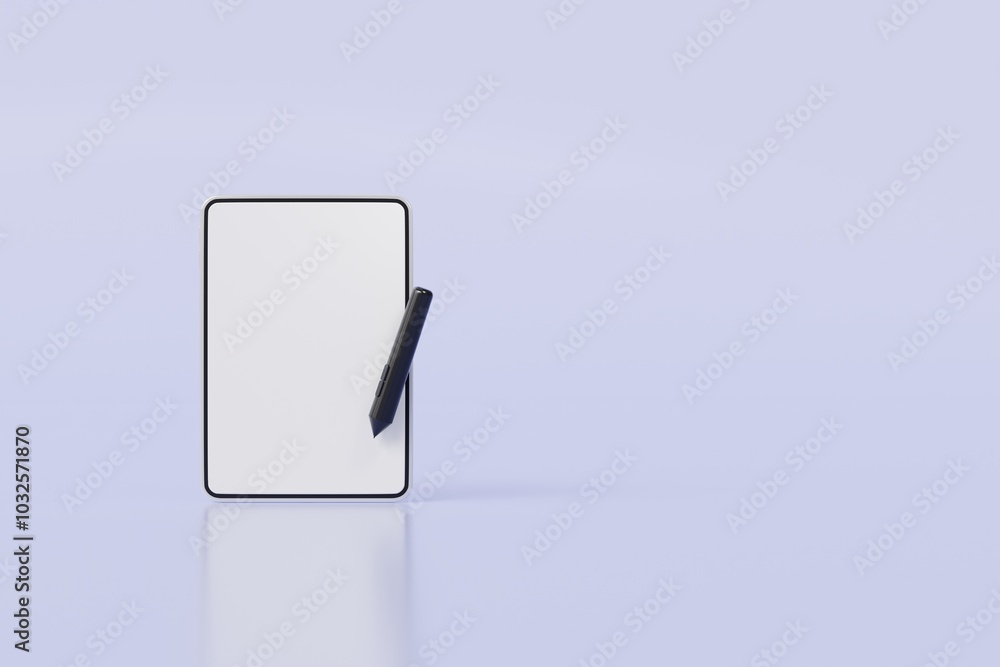 Poster 3d digital graphics drawing tablet monitor pen with tablet icon. minimal tablet computer with pen. a