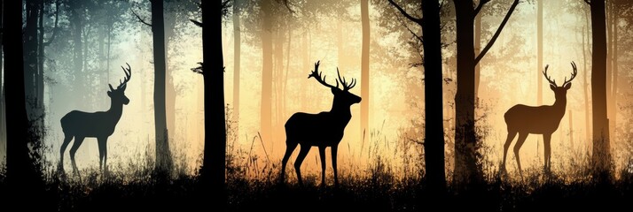 Deer Silhouette in Forest, Elegant and striking deer outline against a serene woodland backdrop, ideal for design projects and nature themes