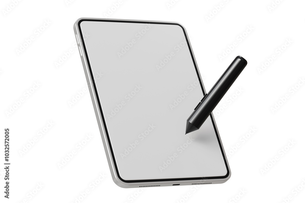 Poster 3d digital graphics drawing tablet monitor pen with tablet icon. minimal tablet computer with pen. a