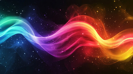 Abstract Colorful Wave with Sparkles on Black Background