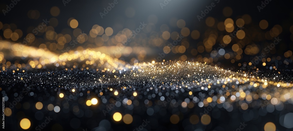 Poster elegant abstract new year's background with glowing golden particles and shimmering light waves