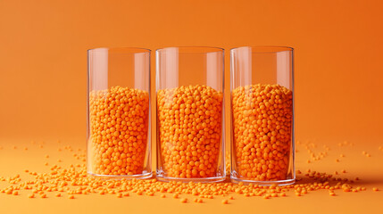 Orange Lentils in Glass Jars on Orange Background   Minimalist Food Photography