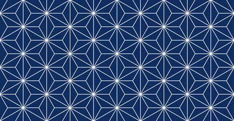 Seamless star pattern. Navy blue geometric background with white lines.