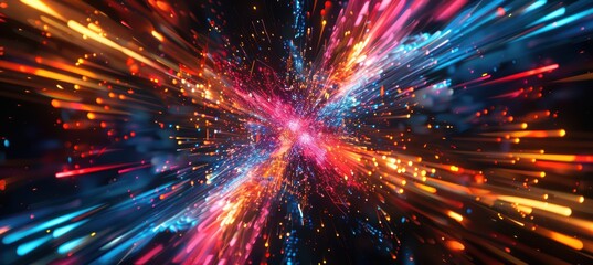 Fototapeta premium Vibrant Neon Fireworks on New Year's Eve for Festive Celebrations and Dynamic Design