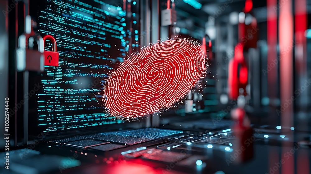 Poster digital giant fingerprint on computer screen