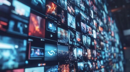 Digital screens displaying multiple images in a tech-savvy environment.