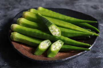 Fresh organic okra vegetable or lady's fingers.  Antioxidants food.