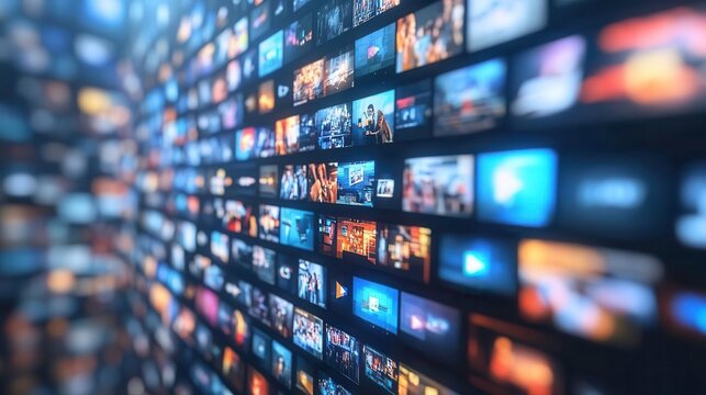 Digital screens displaying various images in a dynamic arrangement.