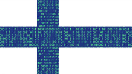 Binary code on flag of Finland. Program source code or Hacker concept on Finnish flag. Finland...