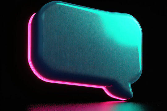 Neon green speech bubble with a pink glow, floating against a dark background - vibrant and eye-catching.