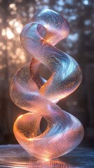 Fototapeta premium Abstract Holographic Glass Sculpture with Warm Light