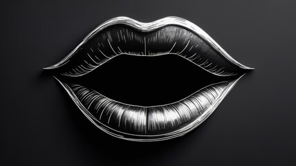 A black and white image showcasing a mouth with a striking silver tongue, emphasizing contrast and texture.