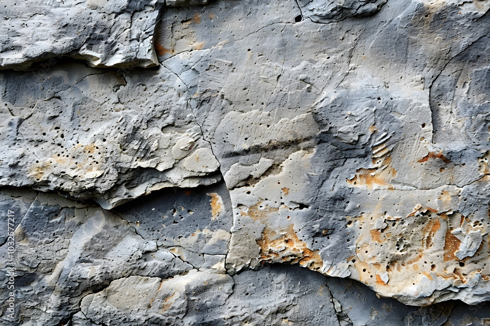 Poster textured gray rock surface with natural patterns and rust stains