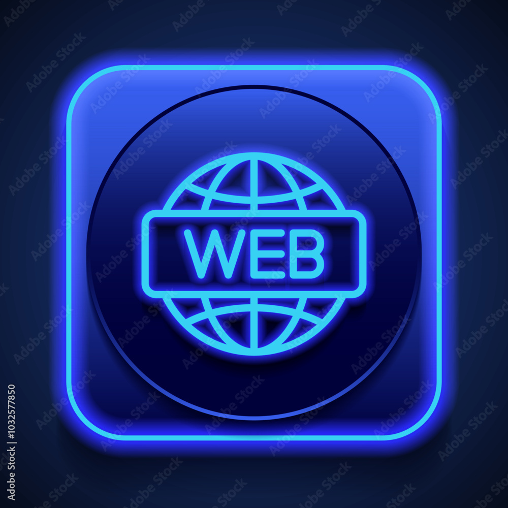 Poster web simple icon vector. flat design. blue neon style on button. with shadow