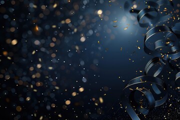 Luxurious New Year's Background with Shimmering Metallic Ribbons and Glowing Particles