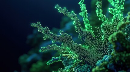 Fototapeta premium Organic Cybernetic Coral Forms Glowing in Dark
