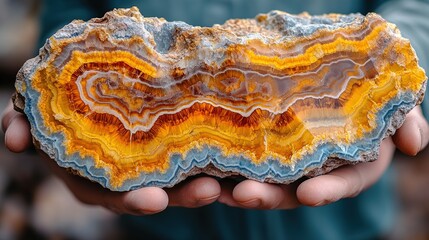 Fototapeta premium Vibrant agate stone held in hands.