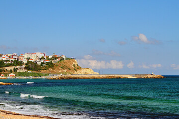 Sea bay and city on high shore. Karaburun, Istanbul, Turkey