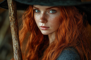 A female redhead witch with long hair