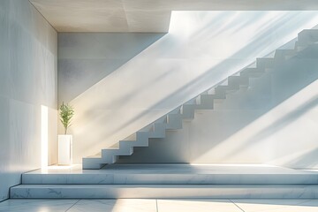 Fototapeta premium Modern Minimalist Interior with Stairs and Natural Light