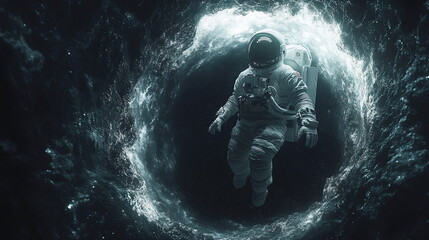 Astronaut Confronts Cosmic Abyss Near Swirling Black Hole